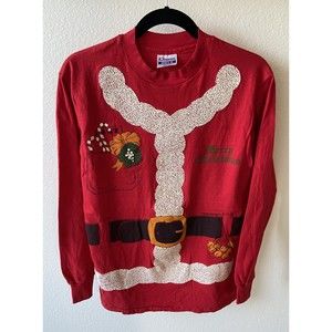 Vintage Santa Jacket Christmas Single Stitch 1980 USA Men's T-shirt Red Size M